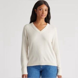 Quince Mongolian Cashmere V-Neck Sweater / Ivory / L
